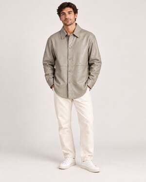 Quince Men’s 100% Genuine Sheep Leather Shirt Jacket – Mushroom Size Medium NWT